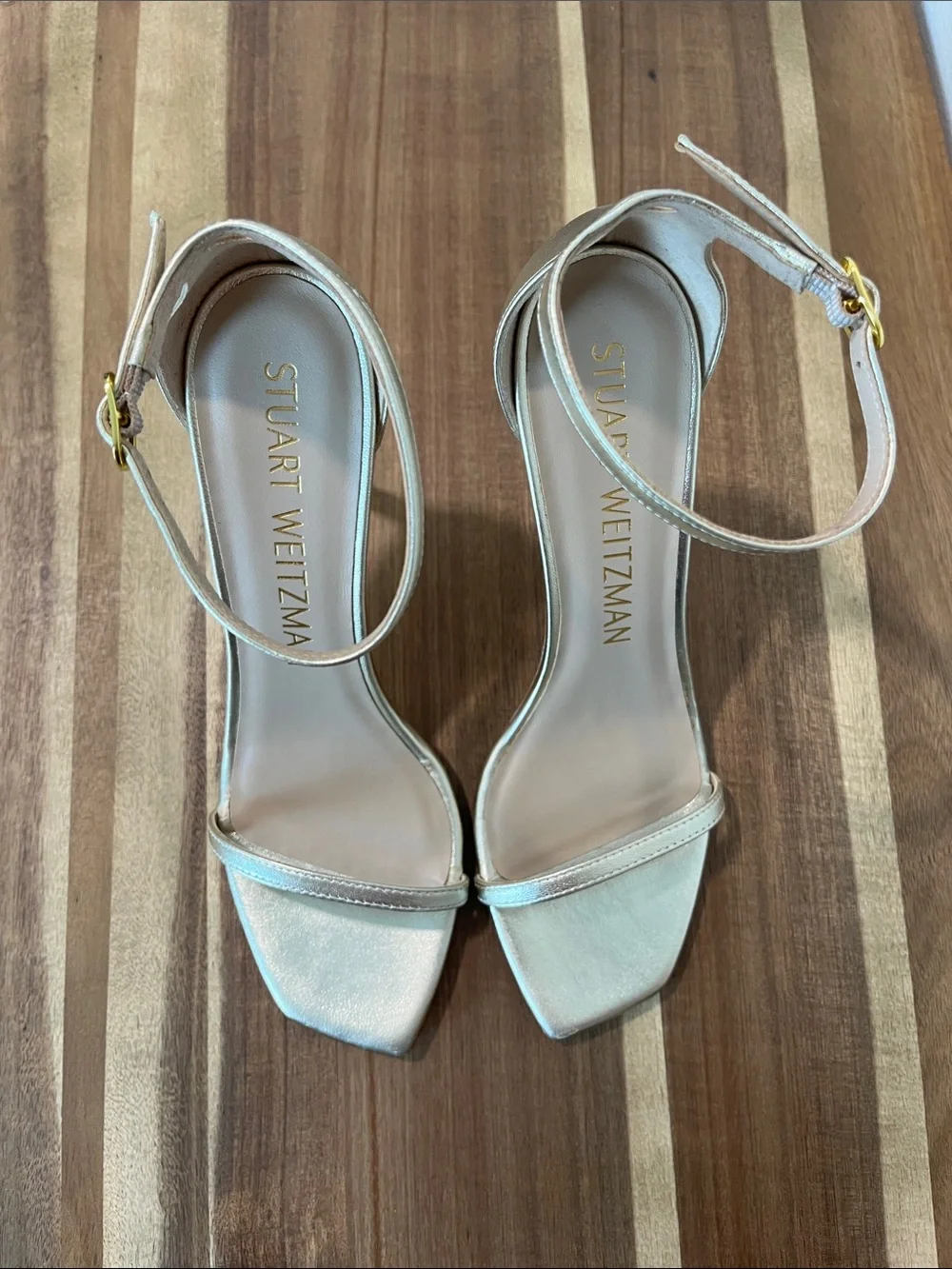 Stuart Weitzman Metallic Gold Strappy High-Heel Sandals Retail $525